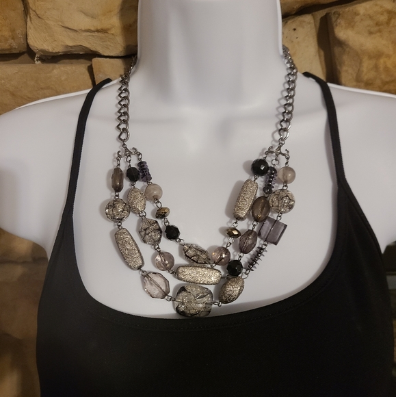 Jewelry - 3-Strand Statement Necklace,  Black/Gray, Gunmetal